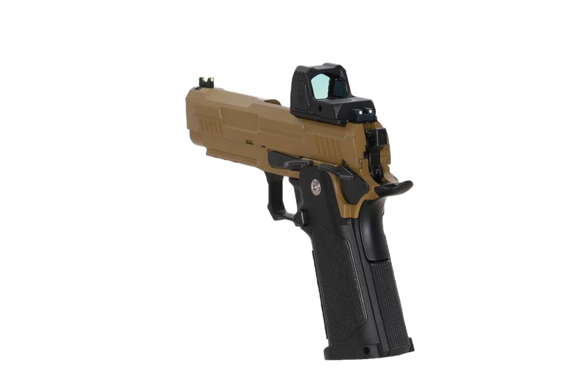 Arcturus Vanguard 4.3" Hi-Capa GBB Optics Ready airsoft pistol with ARS-1 red dot sight Half-Tan 12 Arcturus Vanguard 4.3" Hi-Capa GBB Optics Ready airsoft pistol with ARS-1 red dot sight Half-Tan 12