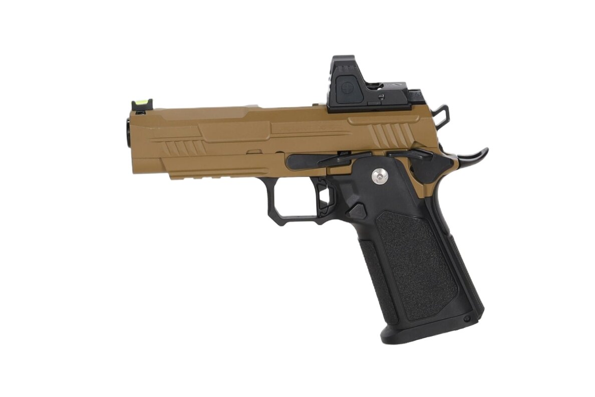 Arcturus Vanguard 4.3" Hi-Capa GBB Optics Ready airsoft pistol with ARS-1 red dot sight Half-Tan Arcturus Vanguard 4.3" Hi-Capa GBB Optics Ready airsoft pistol with ARS-1 red dot sight Half-Tan