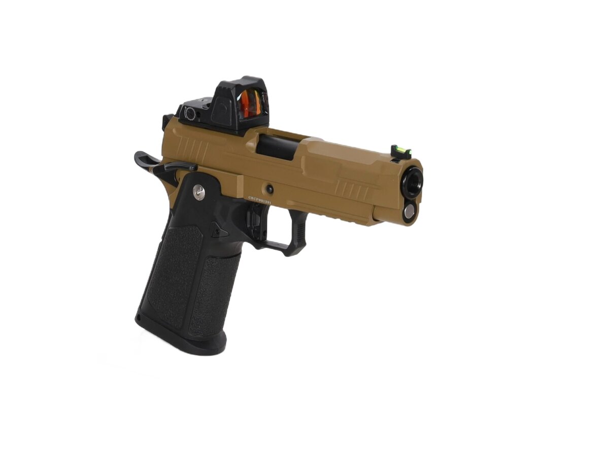 Arcturus Vanguard 4.3" Hi-Capa GBB Optics Ready airsoft pistol with ARS-1 red dot sight Half-Tan 4
