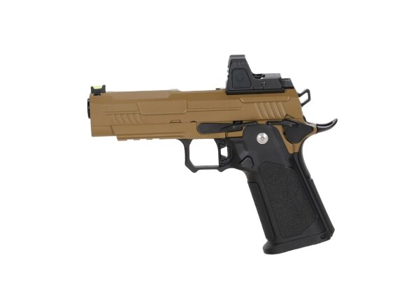 Arcturus Vanguard 4.3" Hi-Capa GBB Optics Ready airsoft pistol with ARS-1 red dot sight Half-Tan