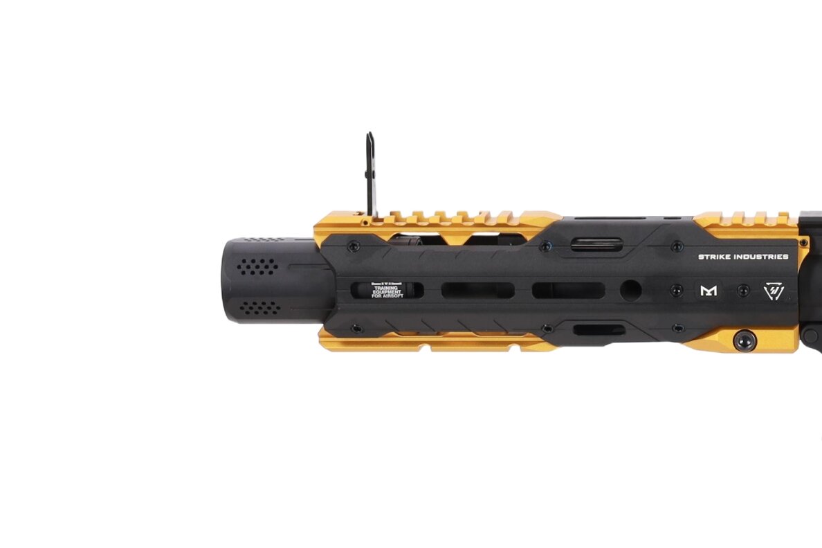 King Arms x Strike Industries Sentinel GRIDLOK® 8.5" Aster SE ETU Black and Gold airsoft Carbine 12