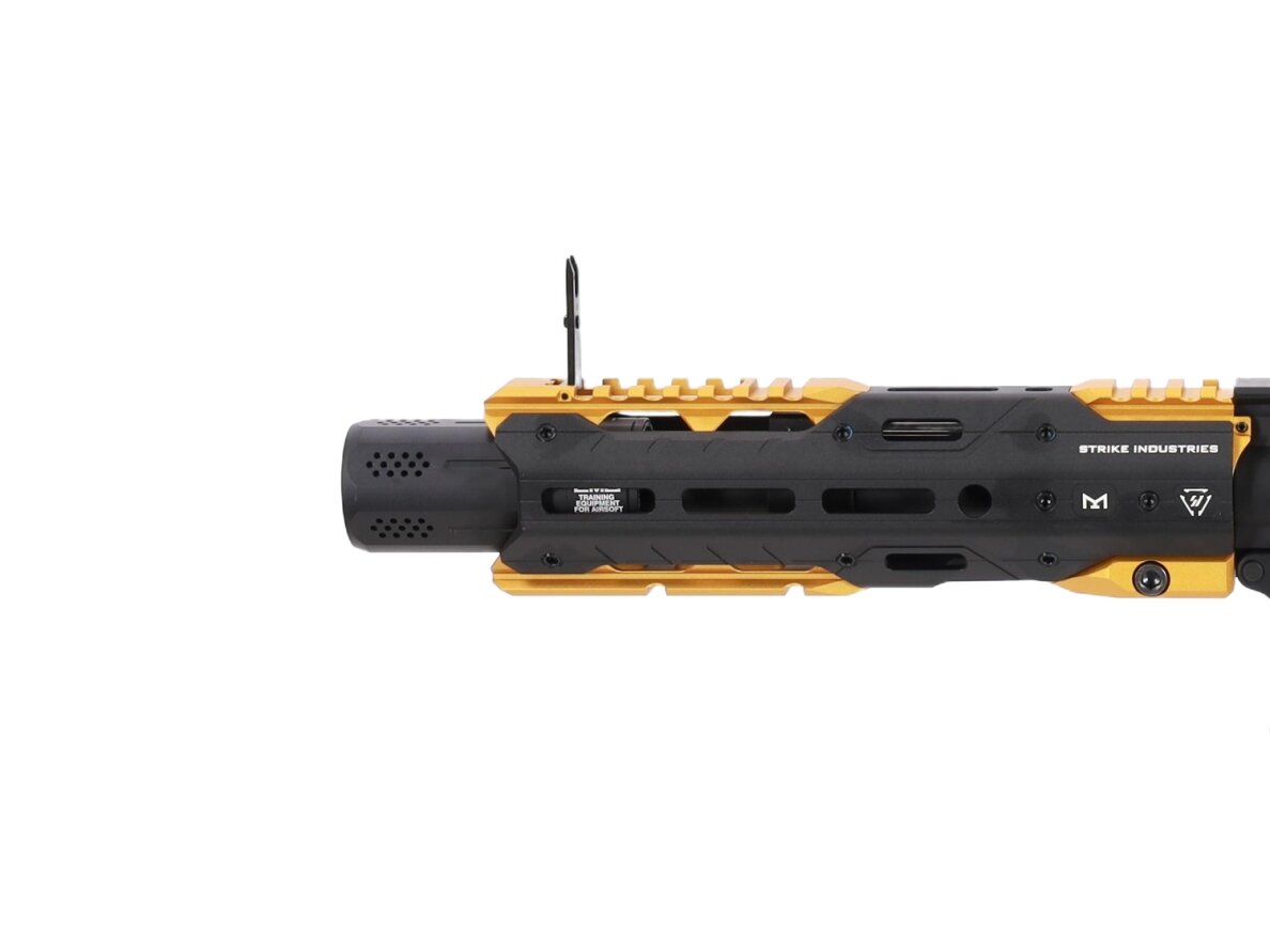 King Arms x Strike Industries Sentinel GRIDLOK® 8.5" Aster SE ETU Black and Gold airsoft Carbine 12