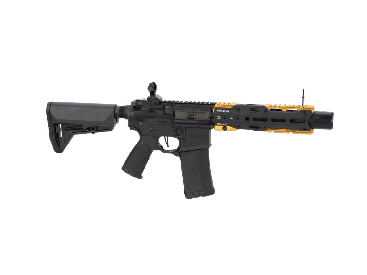 King Arms x Strike Industries Sentinel GRIDLOK® 8.5" Aster SE ETU Black and Gold airsoft Carbine 1