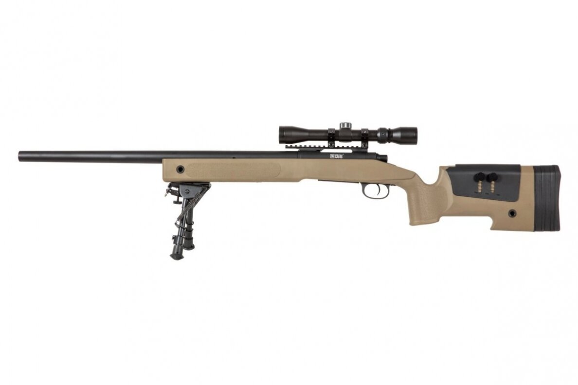 SA-S02 CORE™ Sniper Rifle Replica with Scope and Bipod - Tan SA-S02 CORE™ Sniper Rifle Replica with Scope and Bipod - Tan